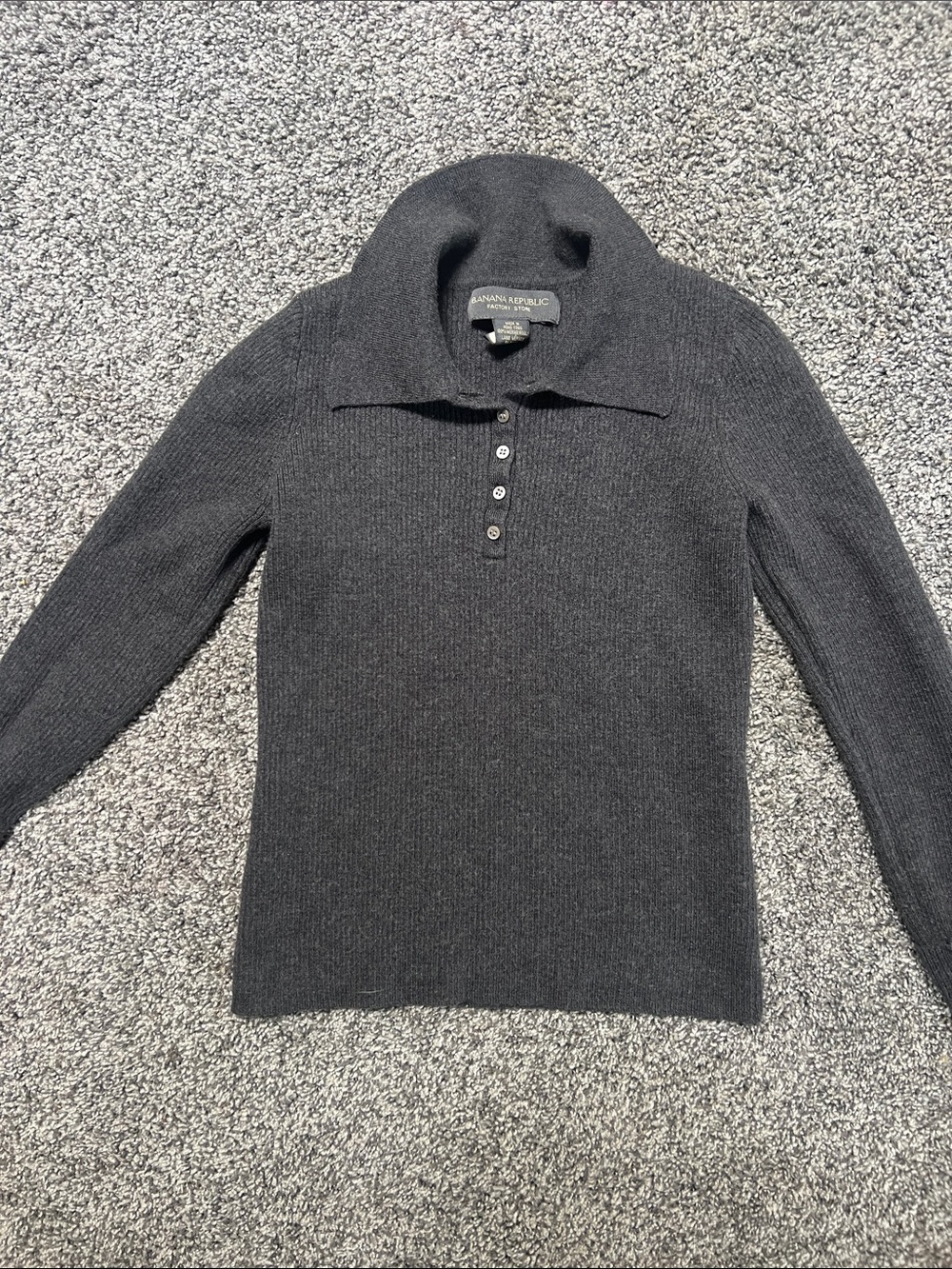 100% Merino Wool Banana Republic Charcoal Ribbed Button Polo Turtleneck Sweater